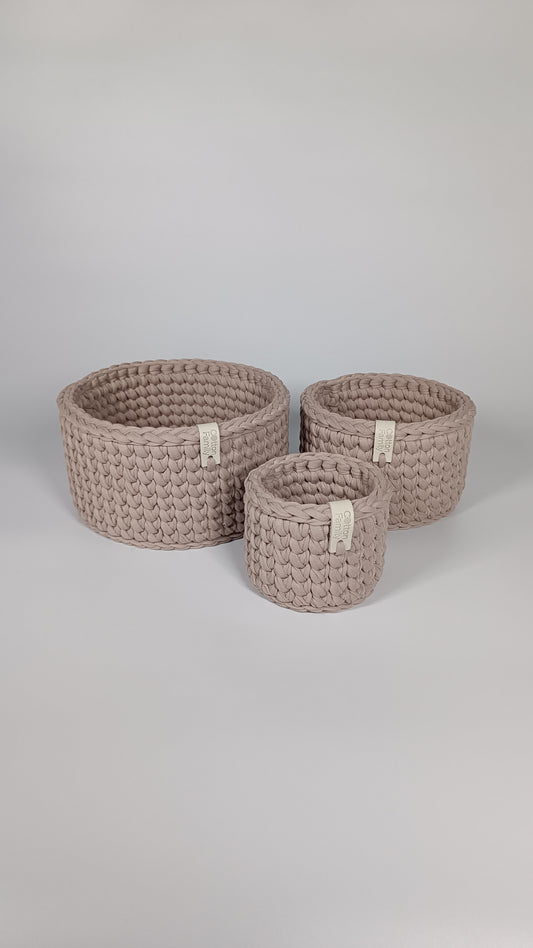 CLASSIC Set — French Gray | Handmade Round Crochet Storage Baskets (Set of 3)