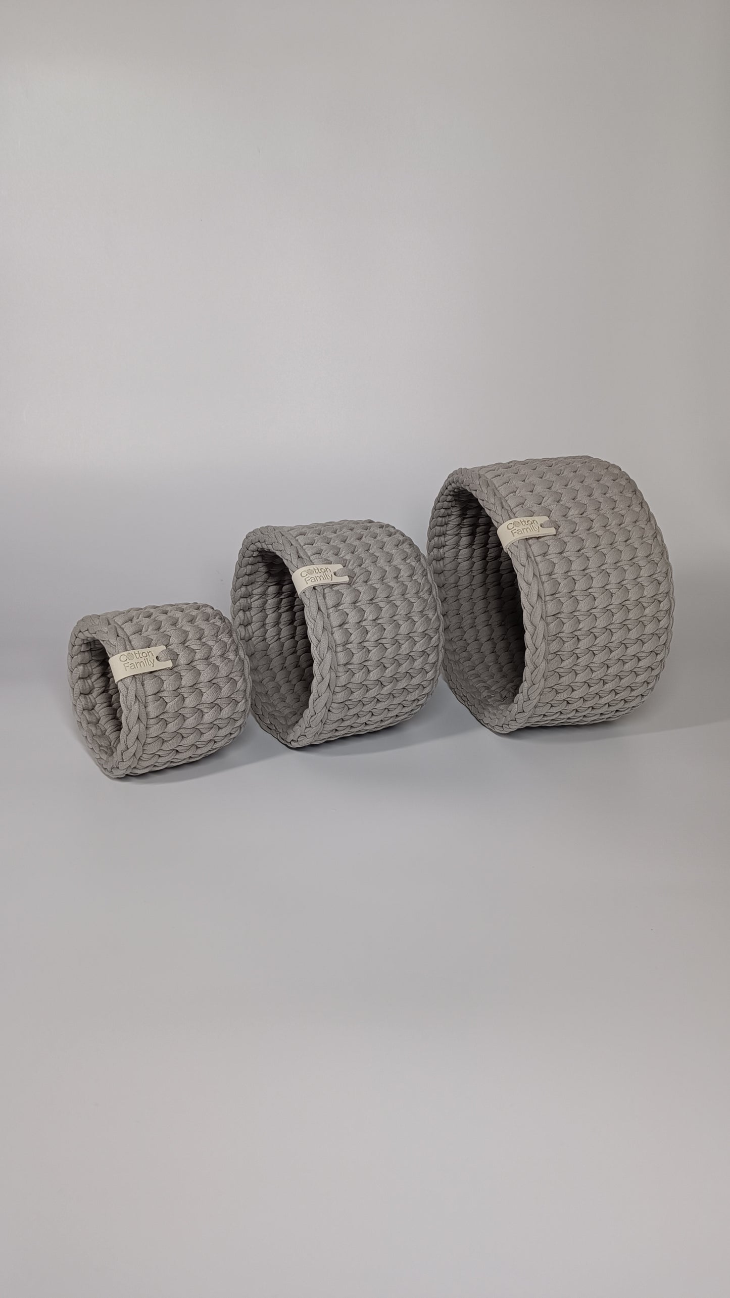 CLASSIC Set — Warm Gray | Handmade Round Crochet Storage Baskets (Set of 3)