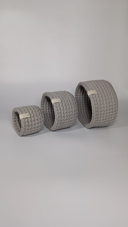 CLASSIC Set — Warm Gray | Handmade Round Crochet Storage Baskets (Set of 3)