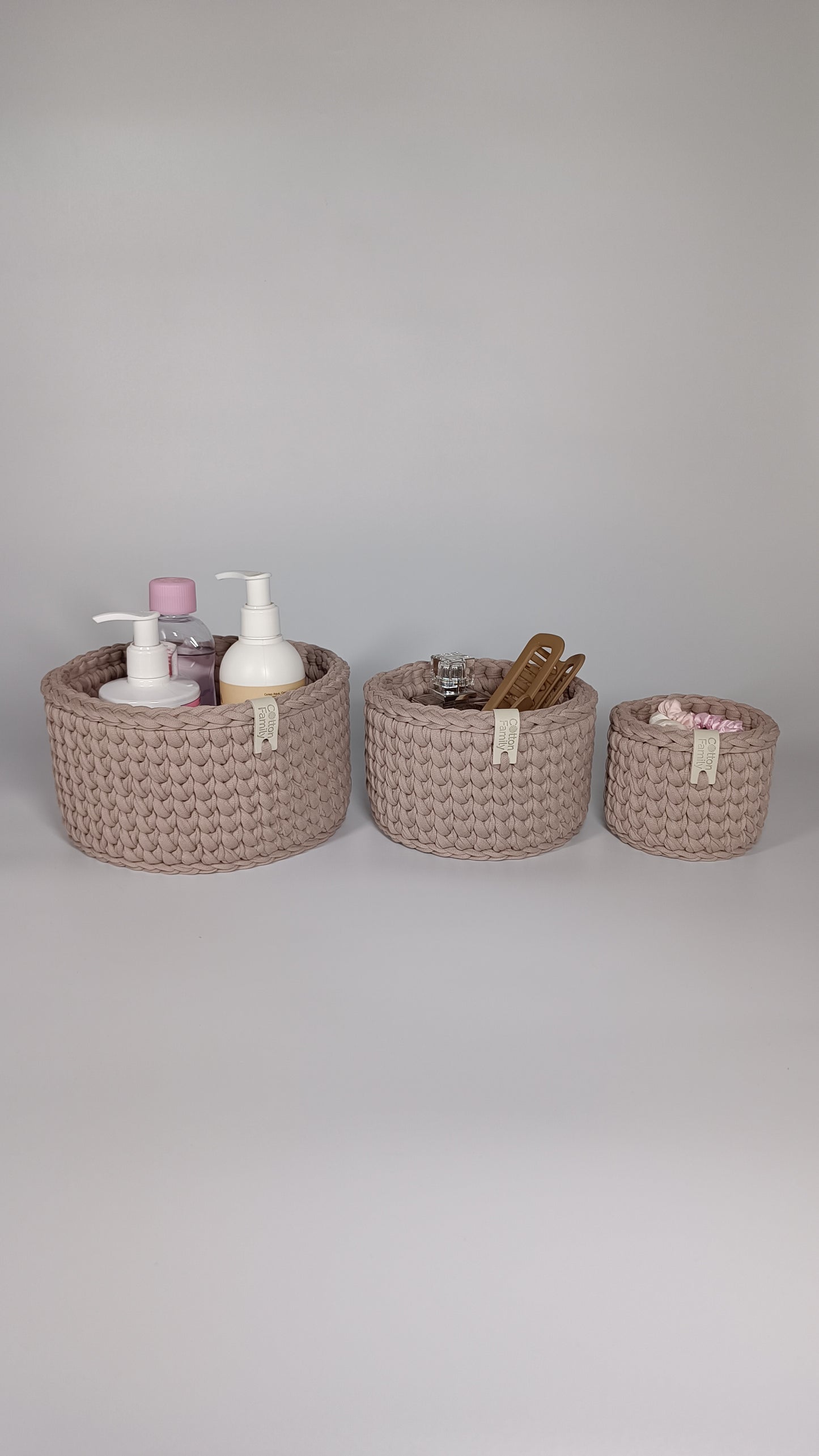 CLASSIC Set — French Gray | Handmade Round Crochet Storage Baskets (Set of 3)