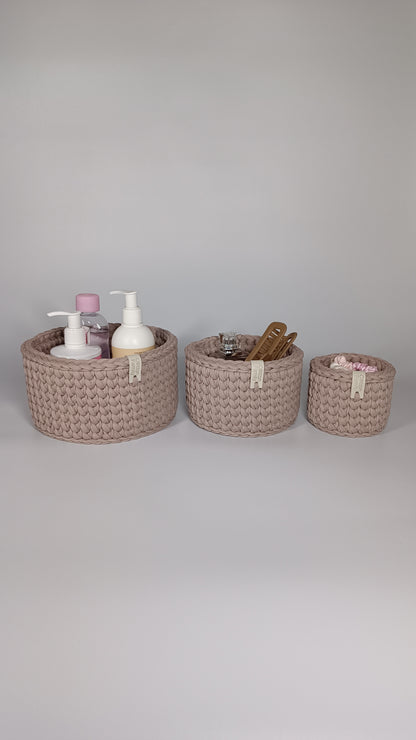 CLASSIC Set — French Gray | Handmade Round Crochet Storage Baskets (Set of 3)
