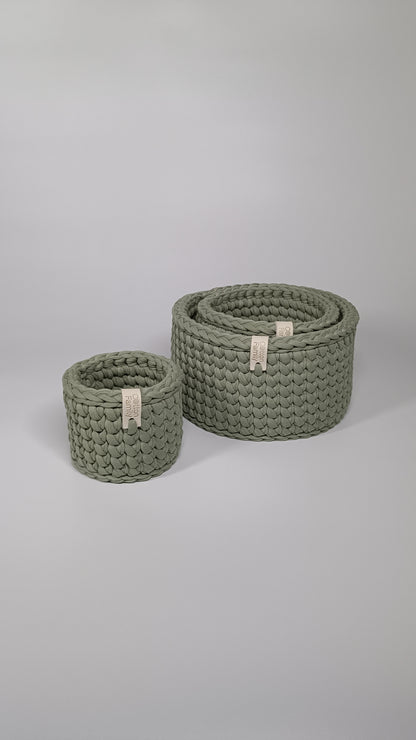 CLASSIC Set — Sage Mist | Handmade Round Crochet Storage Baskets (Set of 3)