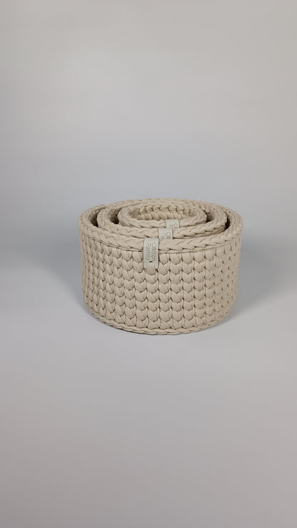 CLASSIC Set — Beige Powder | Handmade Round Crochet Storage Baskets (Set of 3)