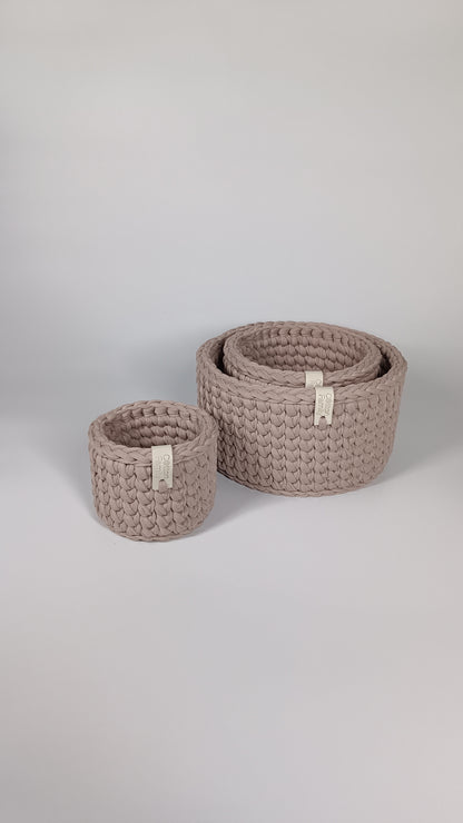 CLASSIC Set — French Gray | Handmade Round Crochet Storage Baskets (Set of 3)