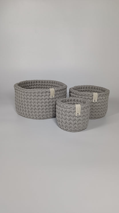 CLASSIC Set — Warm Gray | Handmade Round Crochet Storage Baskets (Set of 3)