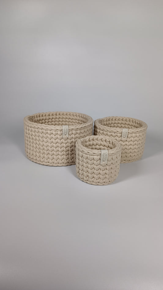 CLASSIC Set — Beige Powder | Handmade Round Crochet Storage Baskets (Set of 3)