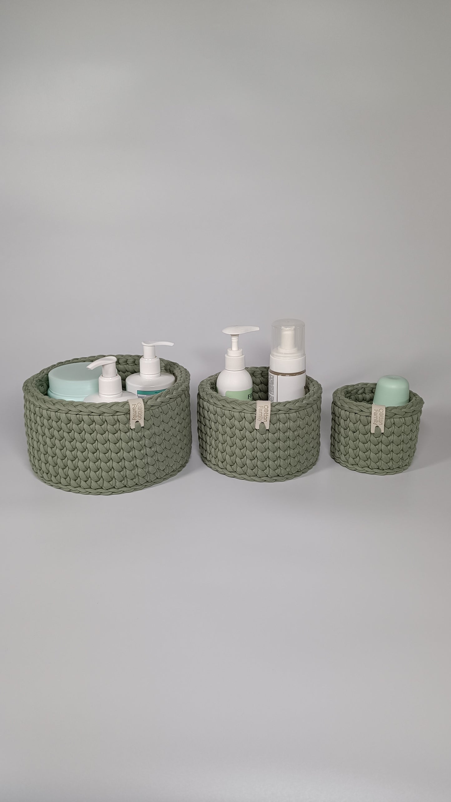 CLASSIC Set — Sage Mist | Handmade Round Crochet Storage Baskets (Set of 3)
