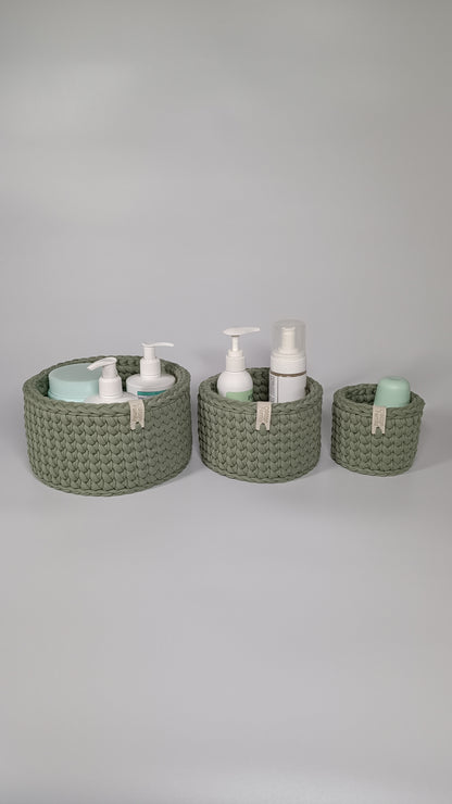 CLASSIC Set — Sage Mist | Handmade Round Crochet Storage Baskets (Set of 3)