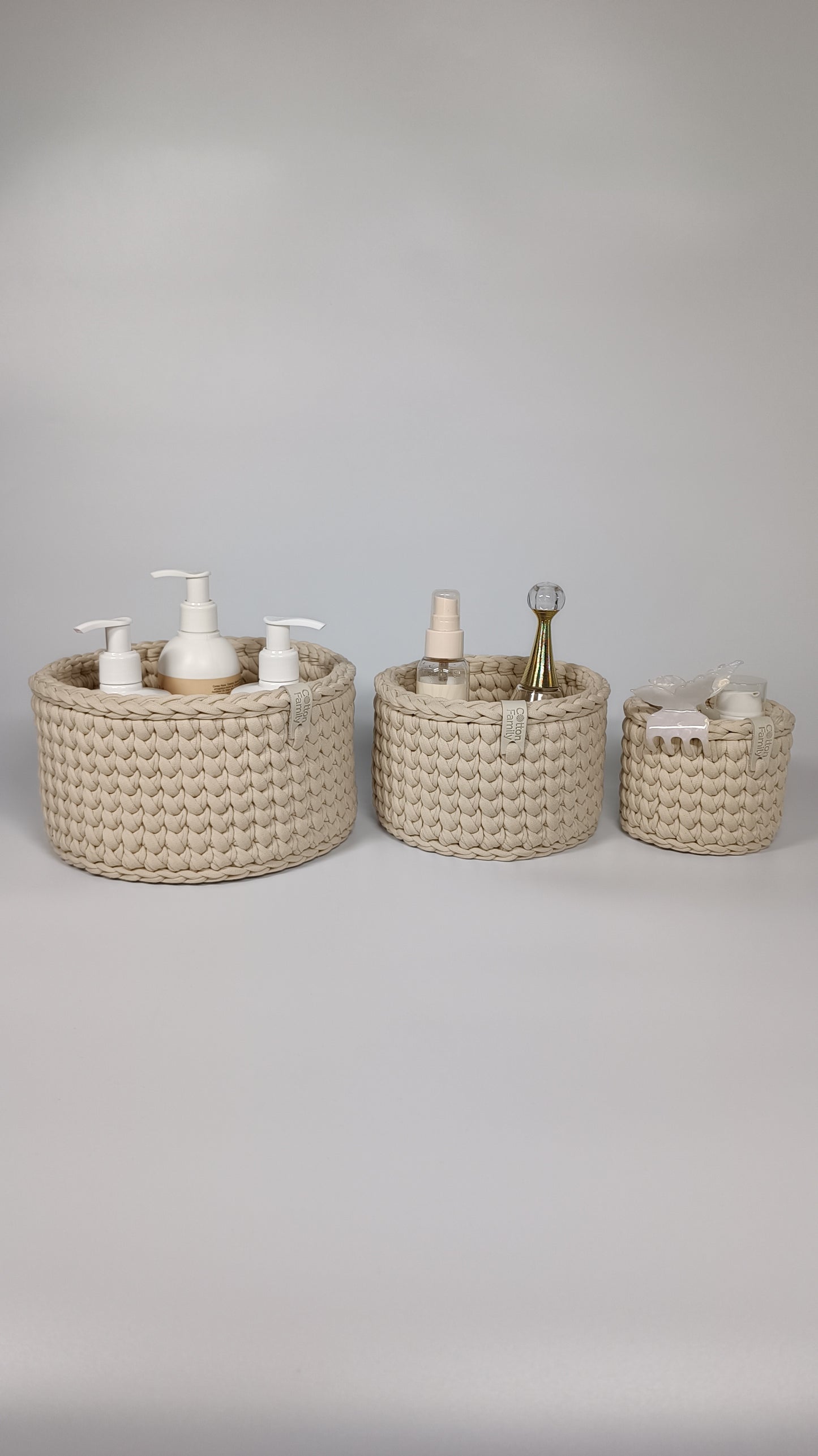 CLASSIC Set — Beige Powder | Handmade Round Crochet Storage Baskets (Set of 3)