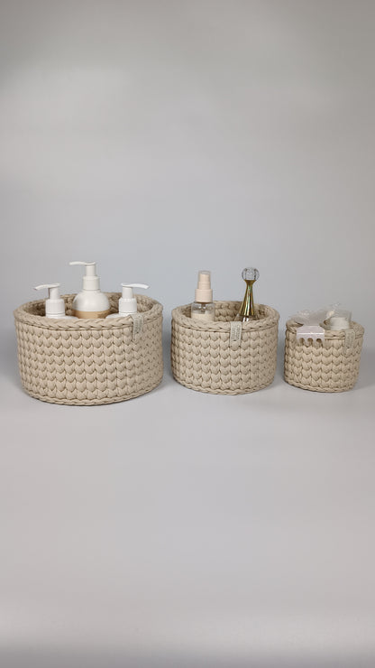 CLASSIC Set — Beige Powder | Handmade Round Crochet Storage Baskets (Set of 3)