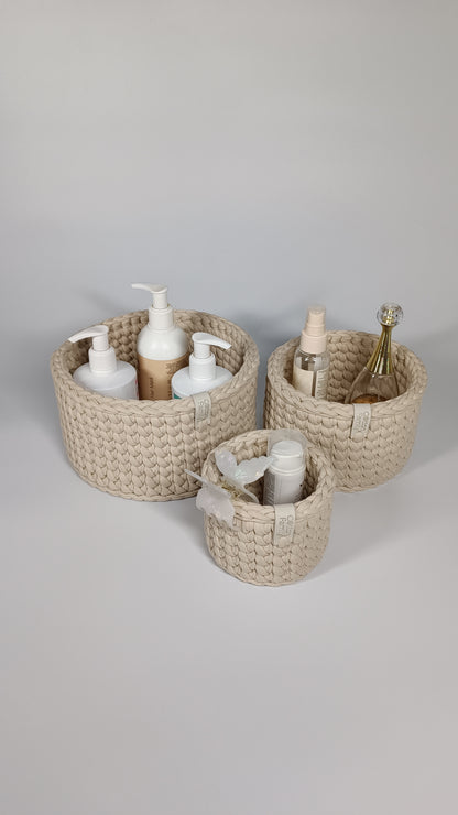 CLASSIC Set — Beige Powder | Handmade Round Crochet Storage Baskets (Set of 3)