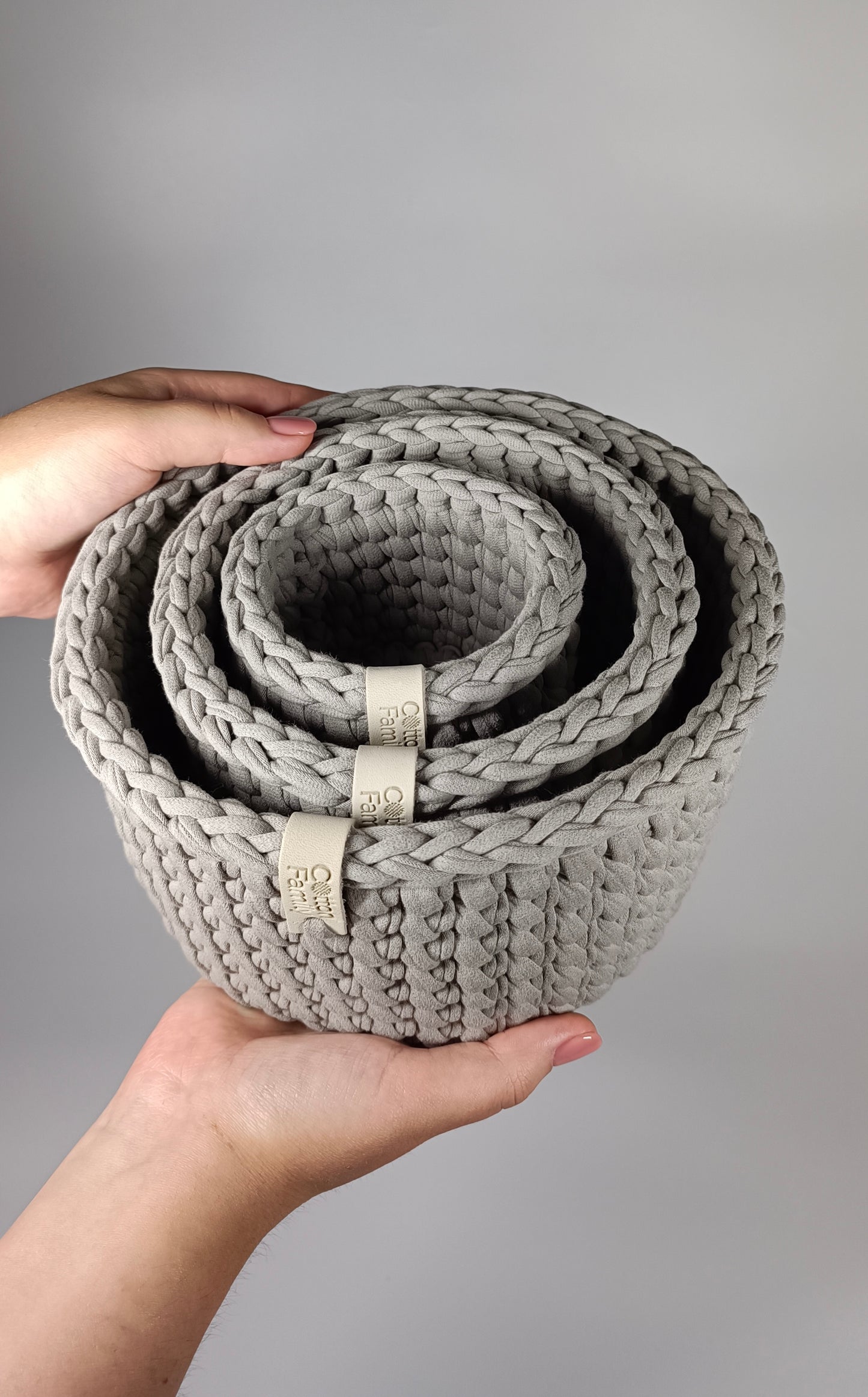 CLASSIC Set — Warm Gray | Handmade Round Crochet Storage Baskets (Set of 3)