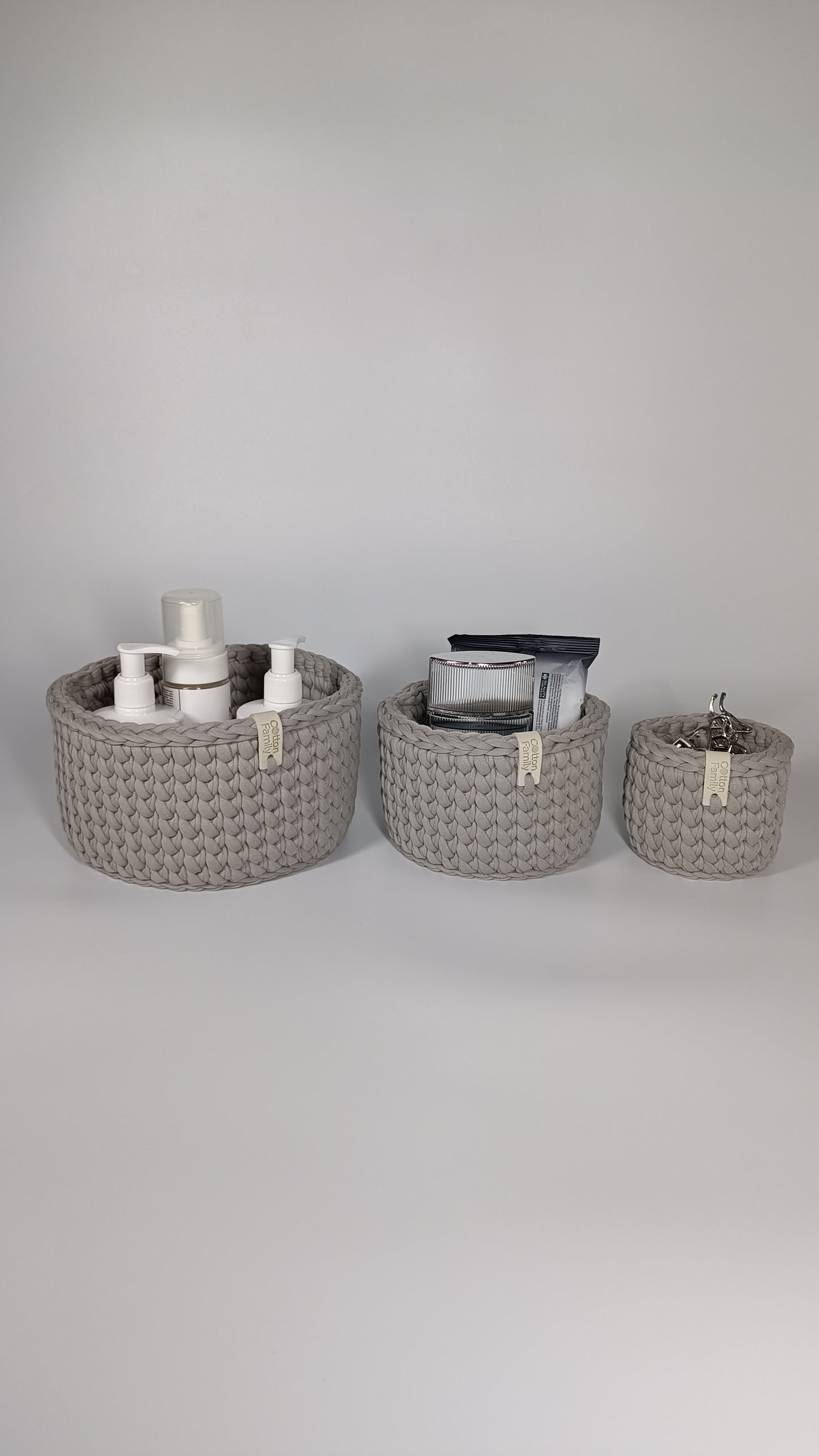 CLASSIC Set — Warm Gray | Handmade Round Crochet Storage Baskets (Set of 3)
