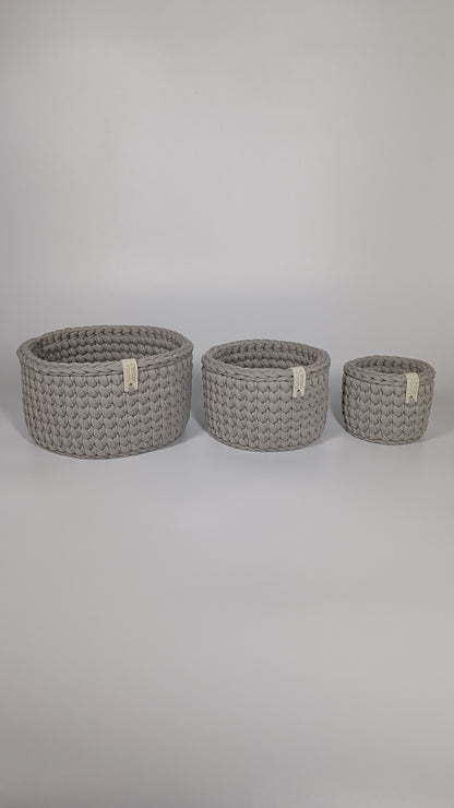 CLASSIC Set — Warm Gray | Handmade Round Crochet Storage Baskets (Set of 3)