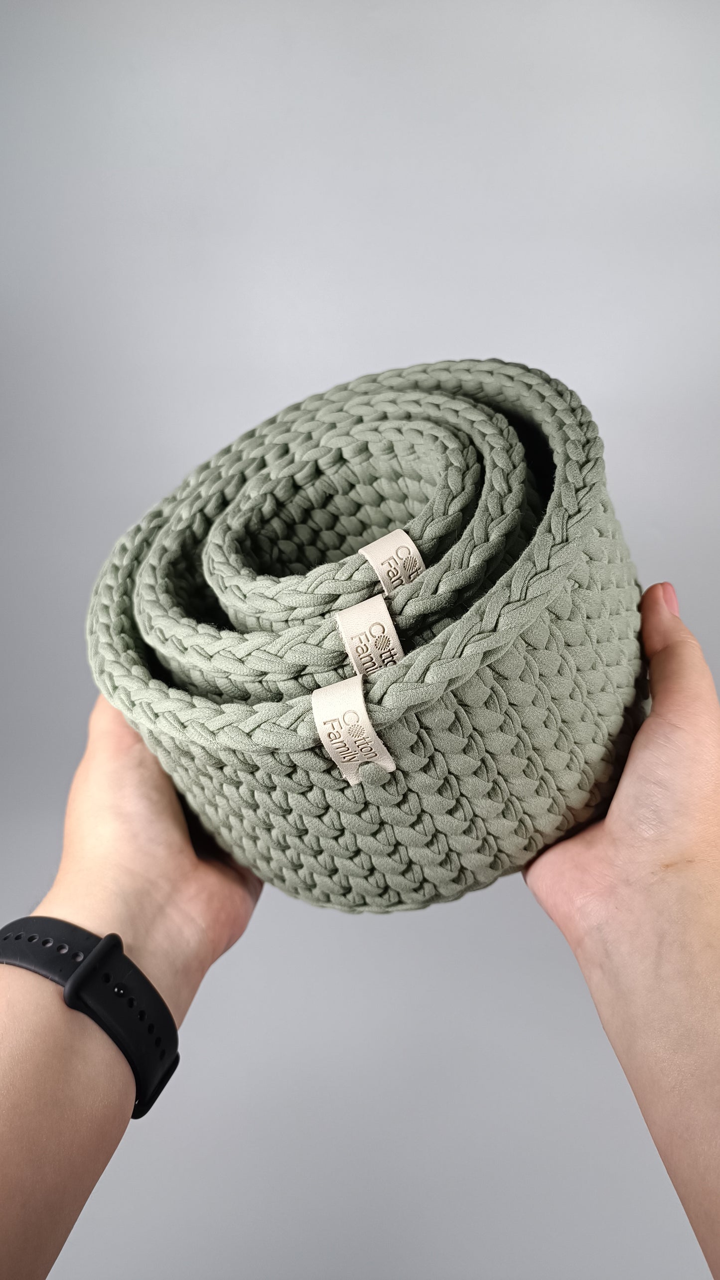 CLASSIC Set — Sage Mist | Handmade Round Crochet Storage Baskets (Set of 3)