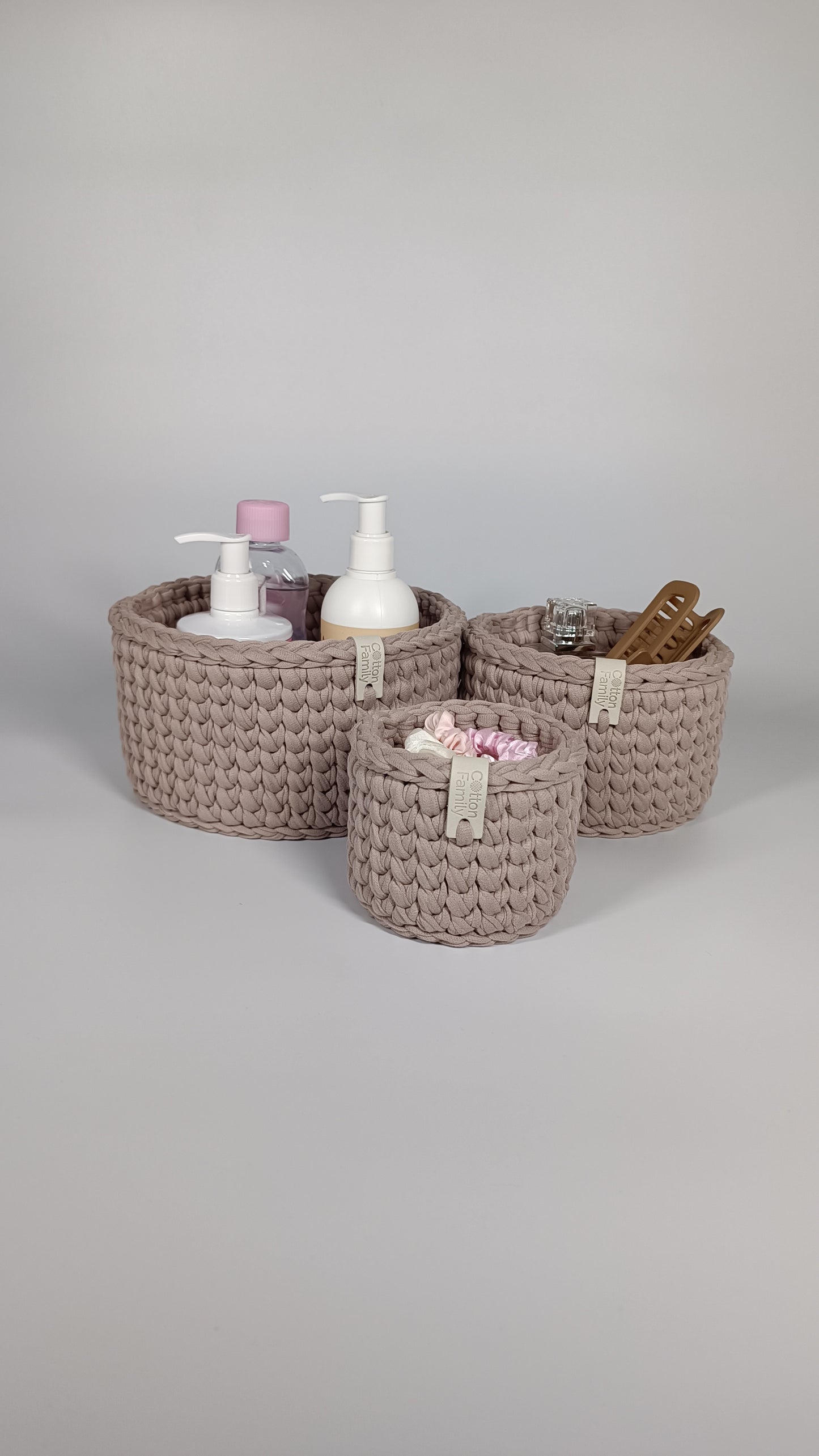 CLASSIC Set — French Gray | Handmade Round Crochet Storage Baskets (Set of 3)