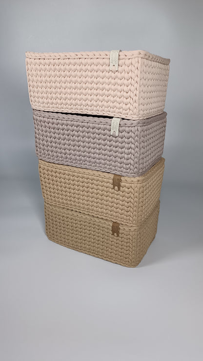 RECTO Basket — Warm Sand | Handmade Crochet Organizer with Knitted Bottom