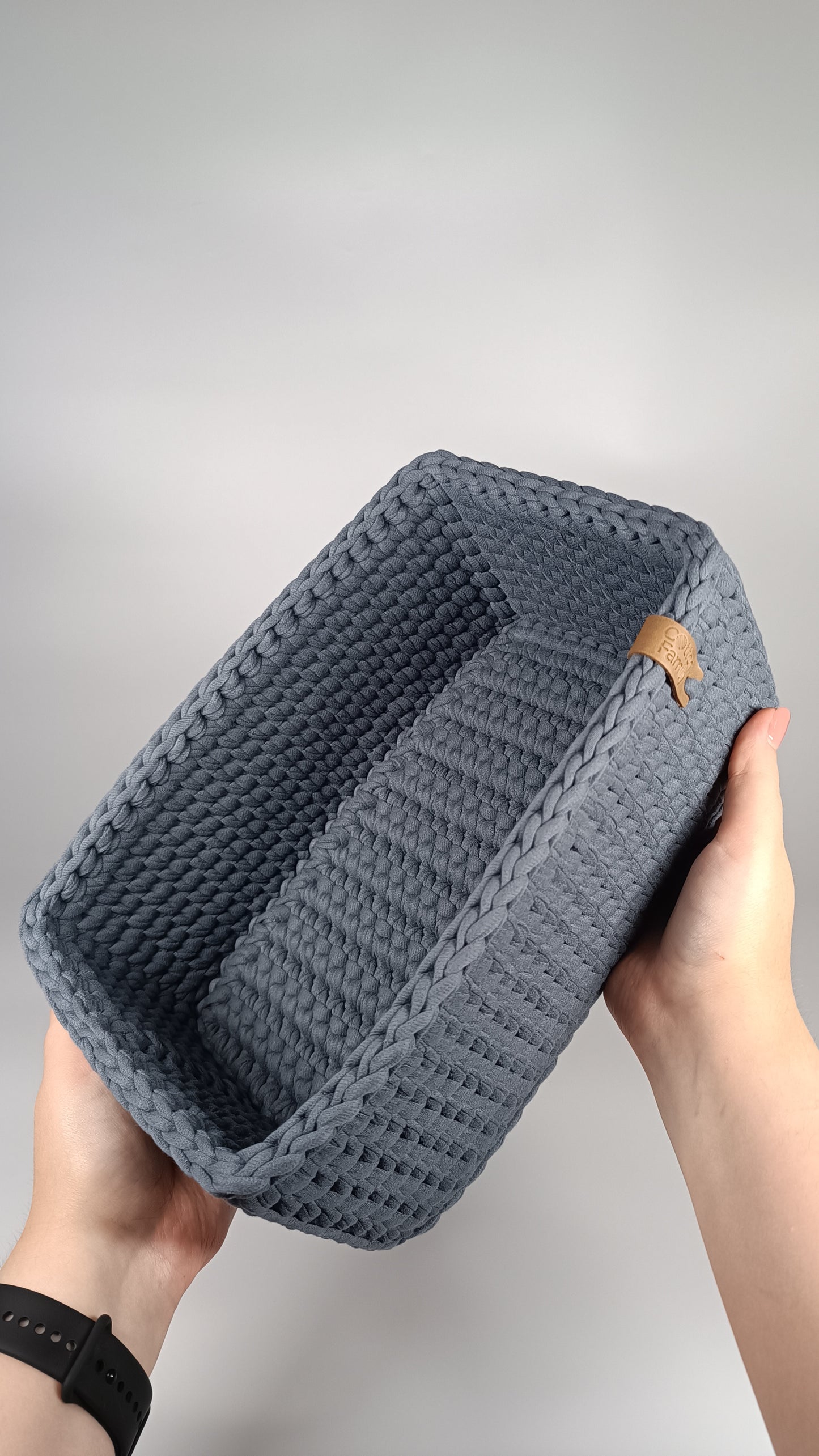 RECTO Basket — Storm | Handmade Crochet Organizer with Knitted Bottom