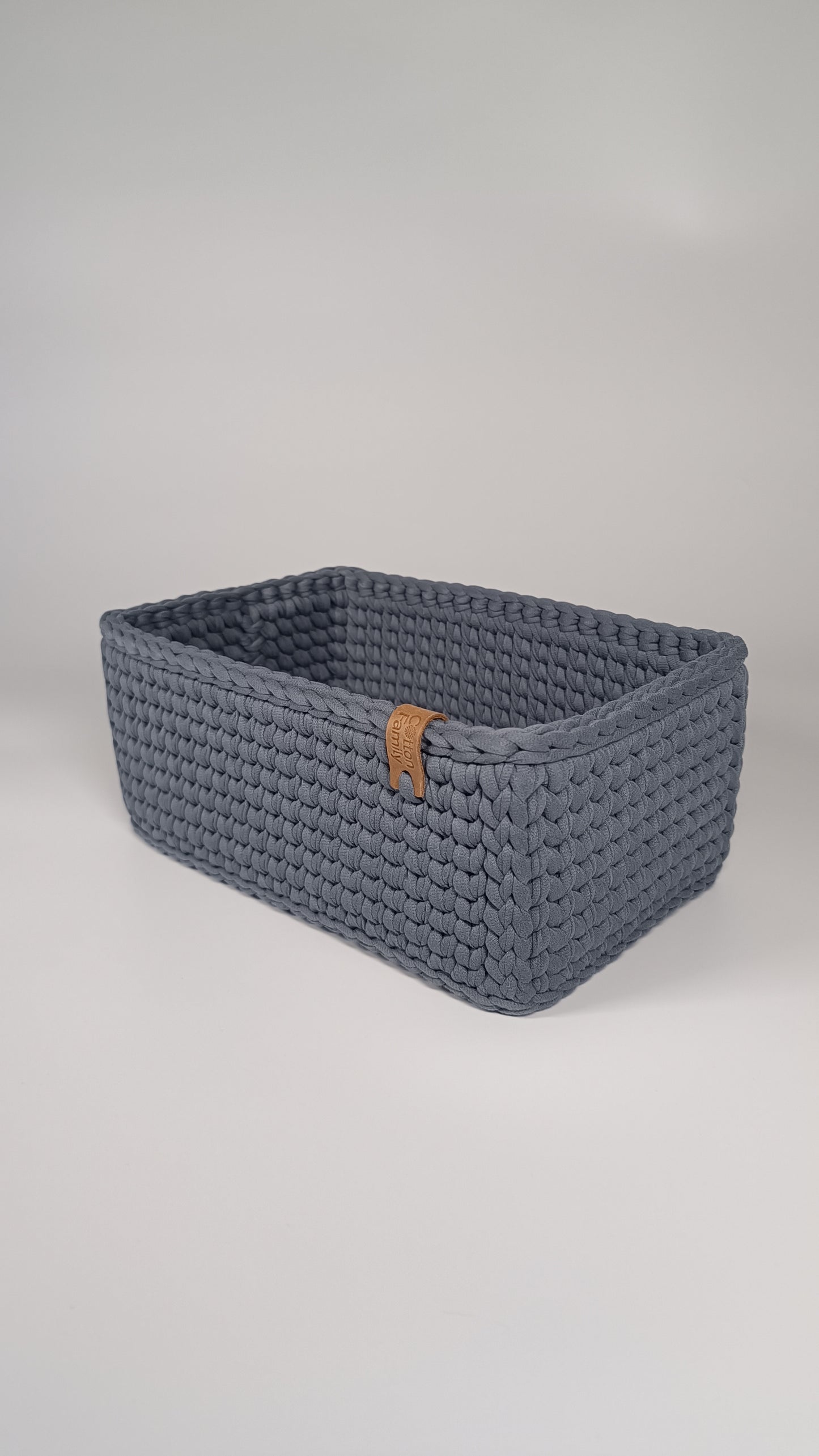 RECTO Basket — Storm | Handmade Crochet Organizer with Knitted Bottom