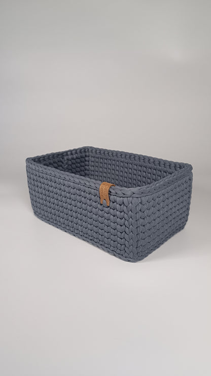 RECTO Basket — Storm | Handmade Crochet Organizer with Knitted Bottom