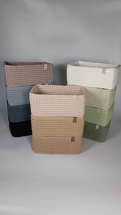 RECTO Basket — Sage Mist | Handmade Crochet Organizer with Knitted Bottom
