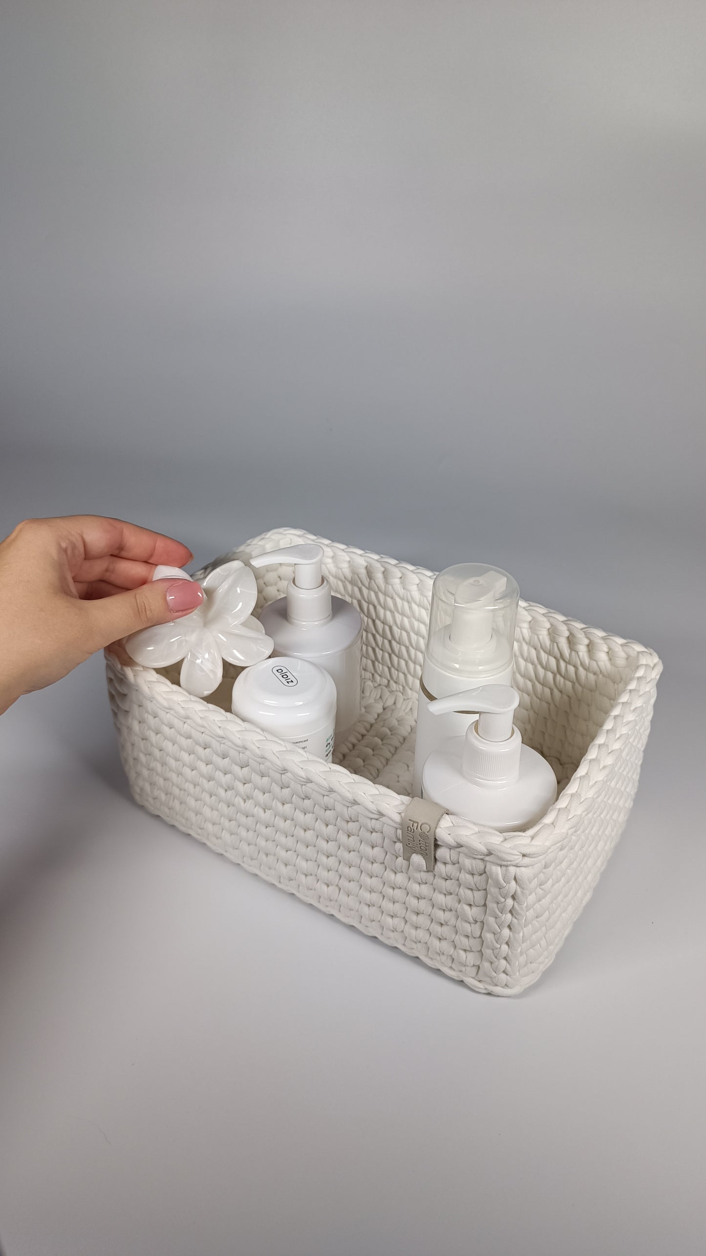 RECTO Basket — Milk | Handmade Crochet Organizer with Knitted Bottom