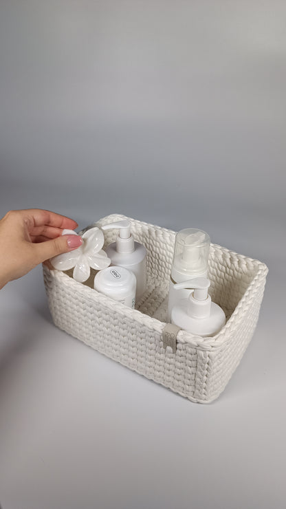 RECTO Basket — Milk | Handmade Crochet Organizer with Knitted Bottom