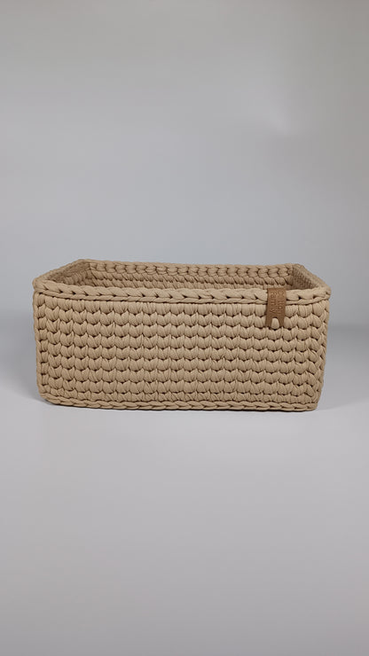 RECTO Basket — Warm Sand | Handmade Crochet Organizer with Knitted Bottom
