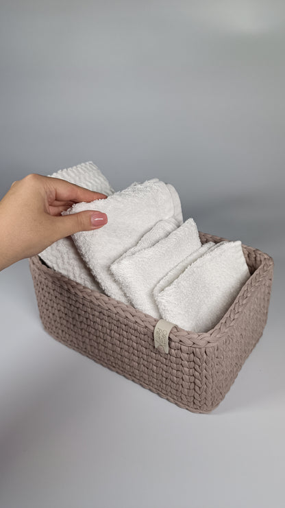 RECTO Basket — French Gray | Handmade Crochet Organizer with Knitted Bottom