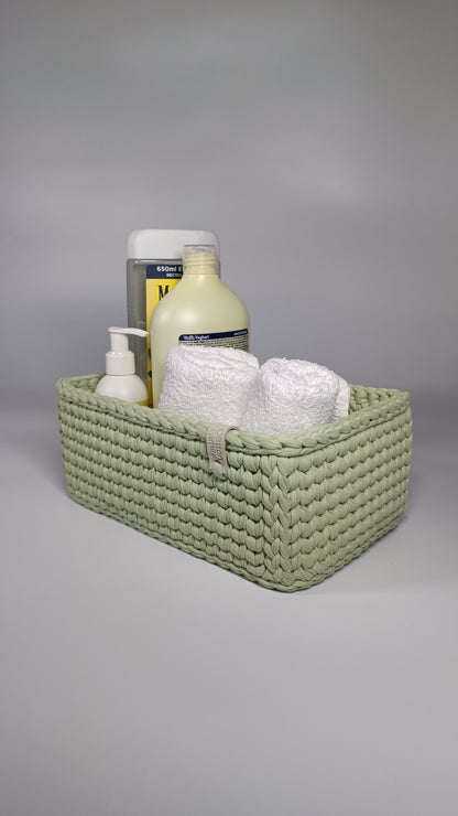 RECTO Basket — Matcha | Handmade Crochet Organizer with Knitted Bottom
