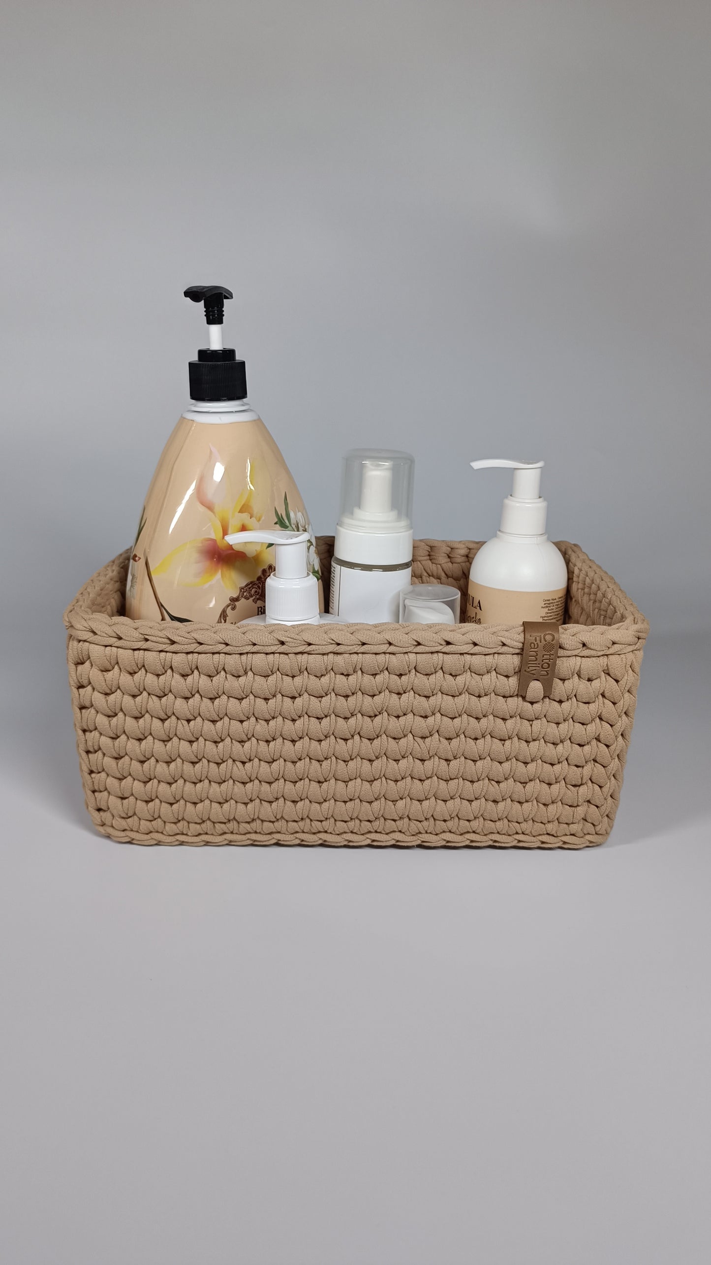 RECTO Basket — Warm Sand | Handmade Crochet Organizer with Knitted Bottom