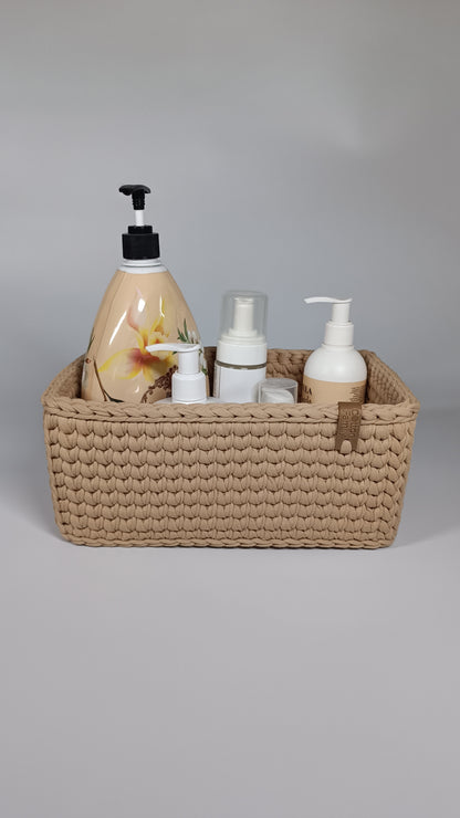 RECTO Basket — Warm Sand | Handmade Crochet Organizer with Knitted Bottom