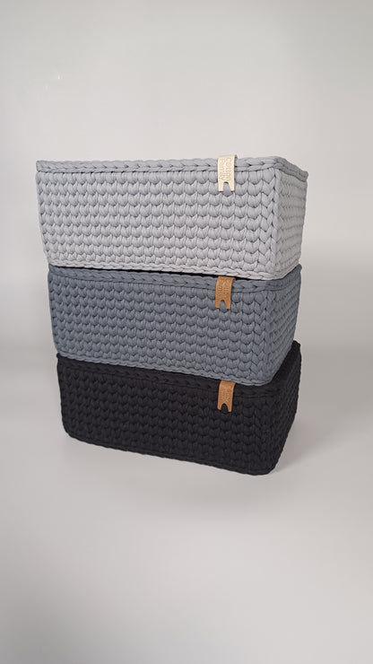 RECTO Basket — Storm | Handmade Crochet Organizer with Knitted Bottom