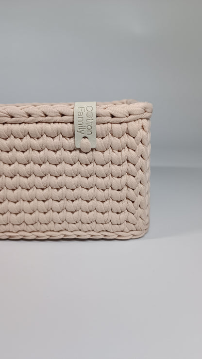 RECTO Basket — Powder | Handmade Crochet Organizer with Knitted Bottom