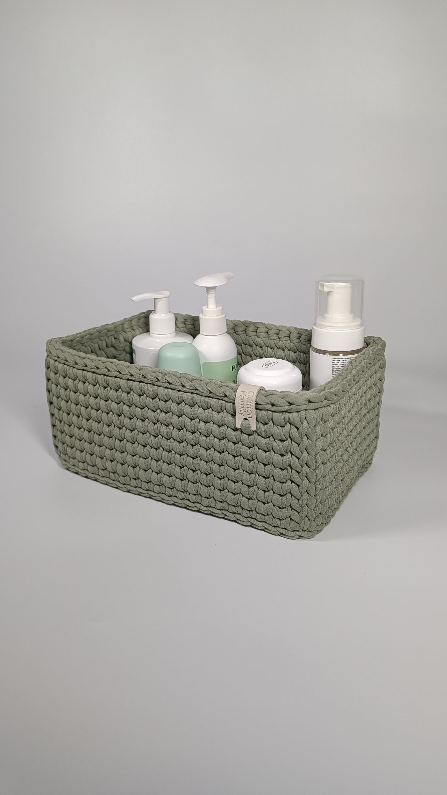 RECTO Basket — Sage Mist | Handmade Crochet Organizer with Knitted Bottom