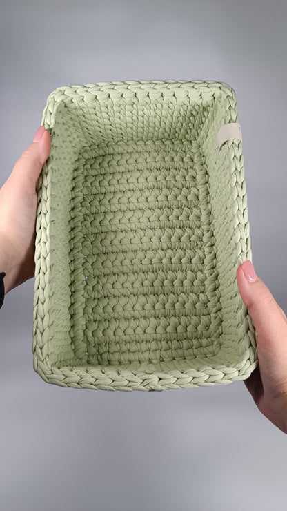 RECTO Basket — Matcha | Handmade Crochet Organizer with Knitted Bottom