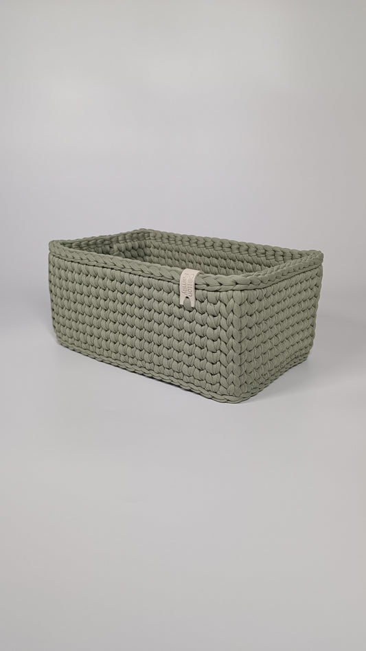 RECTO Basket — Sage Mist | Handmade Crochet Organizer with Knitted Bottom