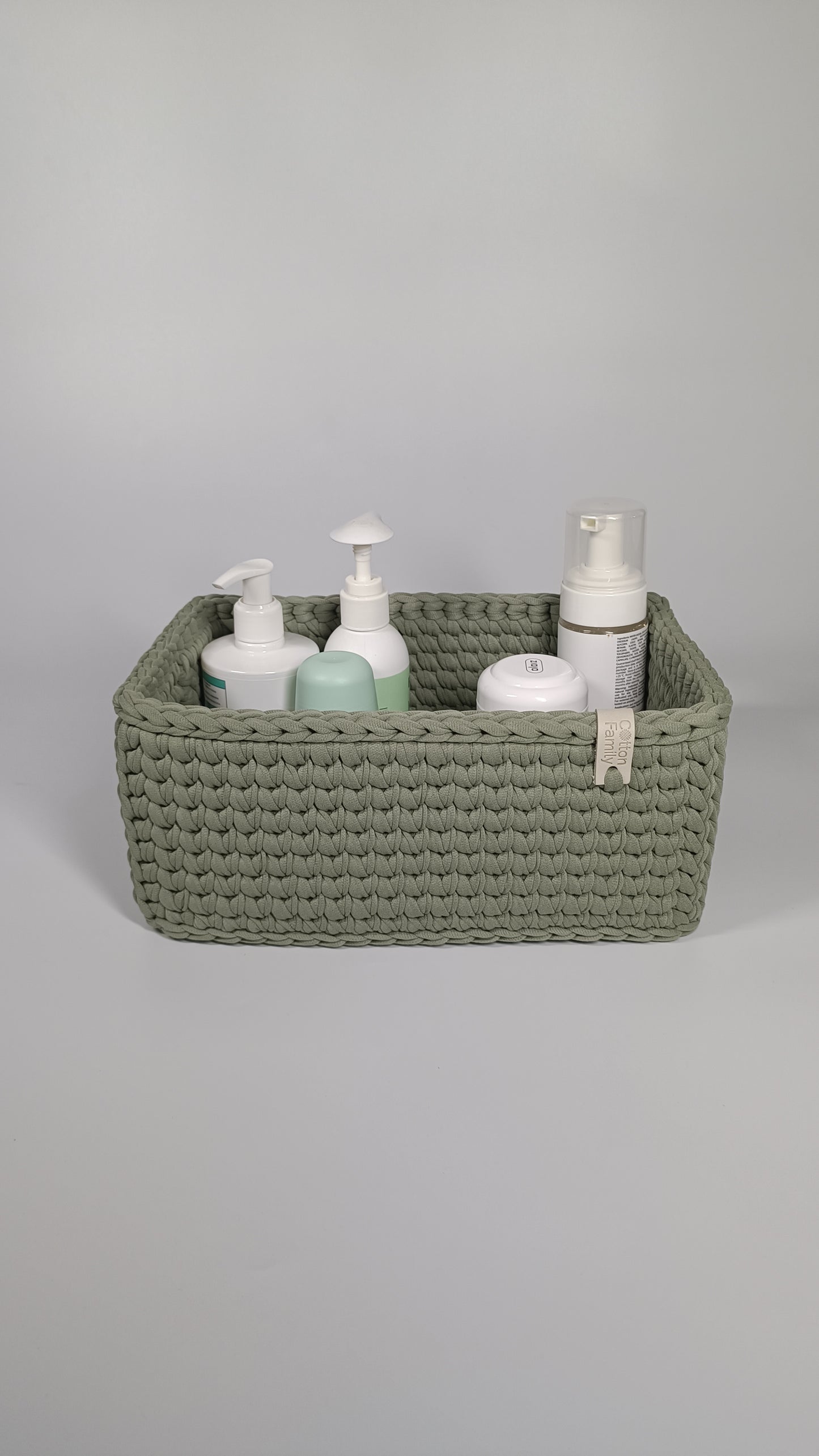 RECTO Basket — Sage Mist | Handmade Crochet Organizer with Knitted Bottom