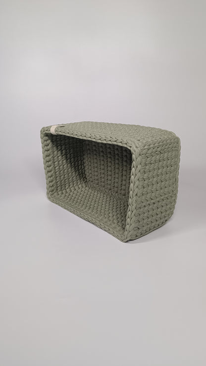 RECTO Basket — Sage Mist | Handmade Crochet Organizer with Knitted Bottom
