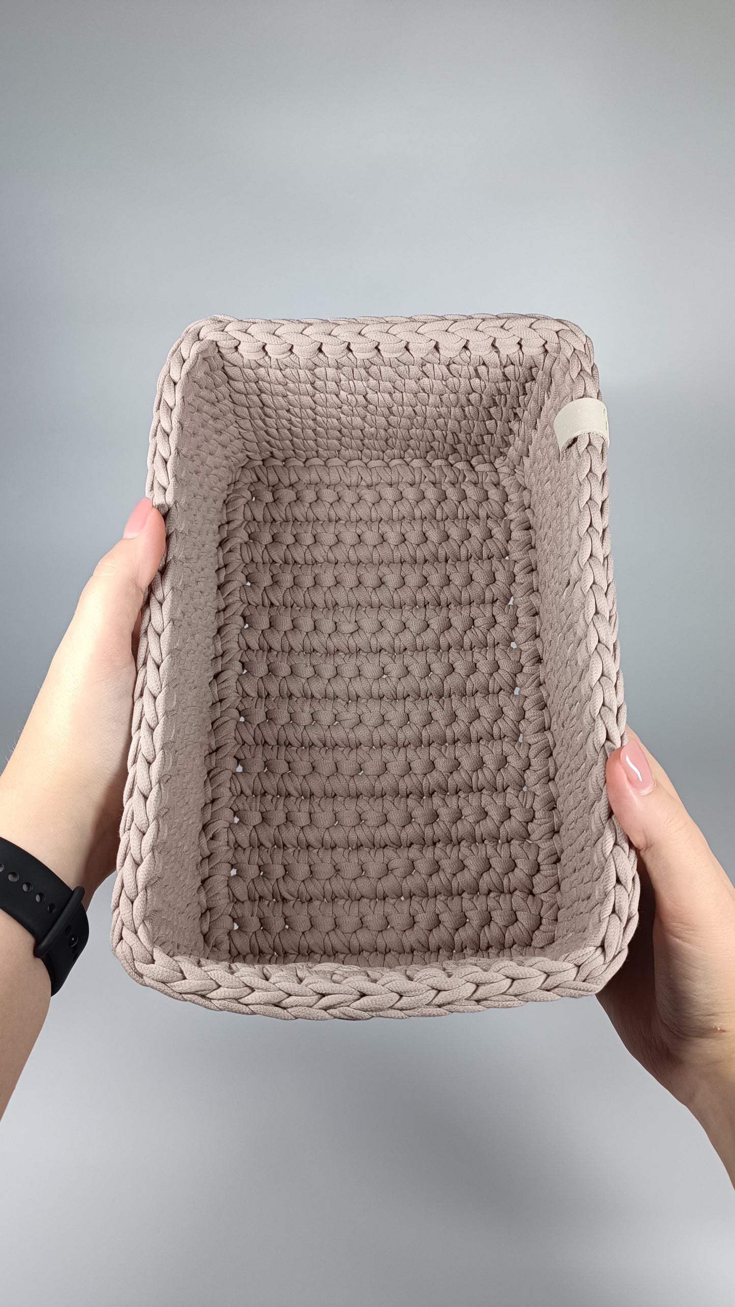RECTO Basket — French Gray | Handmade Crochet Organizer with Knitted Bottom