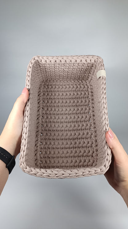 RECTO Basket — French Gray | Handmade Crochet Organizer with Knitted Bottom