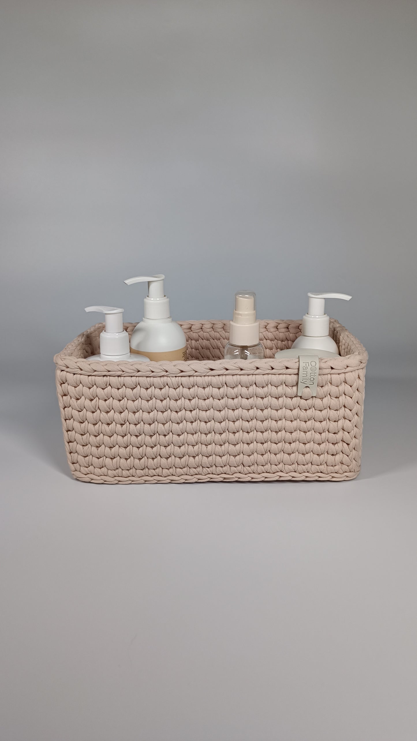 RECTO Basket — Powder | Handmade Crochet Organizer with Knitted Bottom