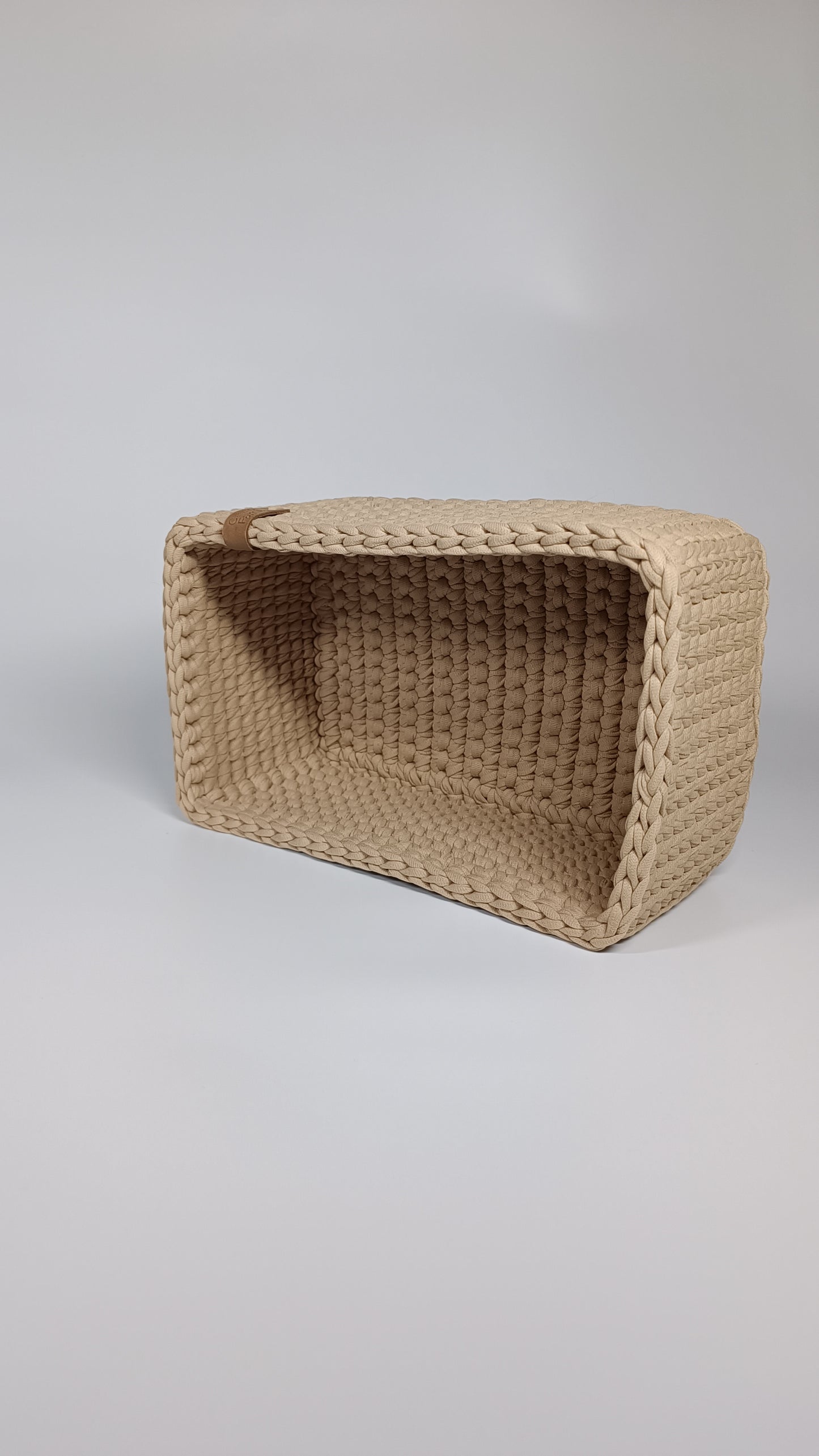 RECTO Basket — Warm Sand | Handmade Crochet Organizer with Knitted Bottom