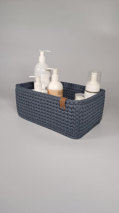 RECTO Basket — Storm | Handmade Crochet Organizer with Knitted Bottom