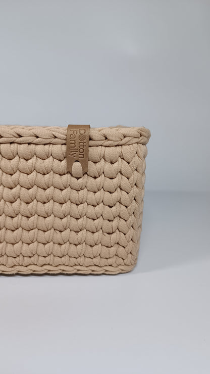 RECTO Basket — Warm Sand | Handmade Crochet Organizer with Knitted Bottom