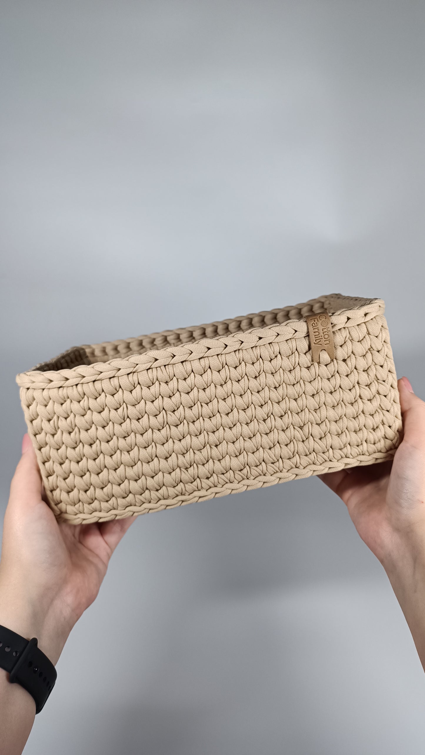 RECTO Basket — Warm Sand | Handmade Crochet Organizer with Knitted Bottom