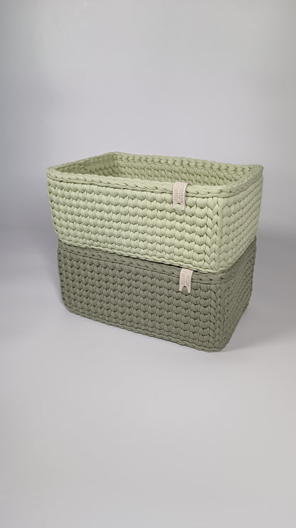 RECTO Basket — Matcha | Handmade Crochet Organizer with Knitted Bottom