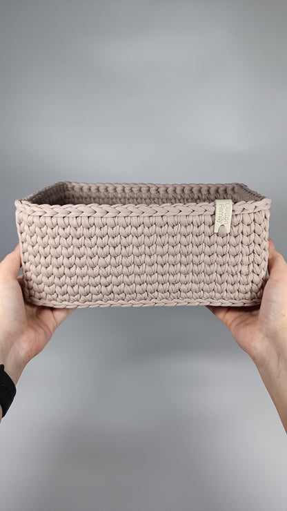 RECTO Basket — French Gray | Handmade Crochet Organizer with Knitted Bottom