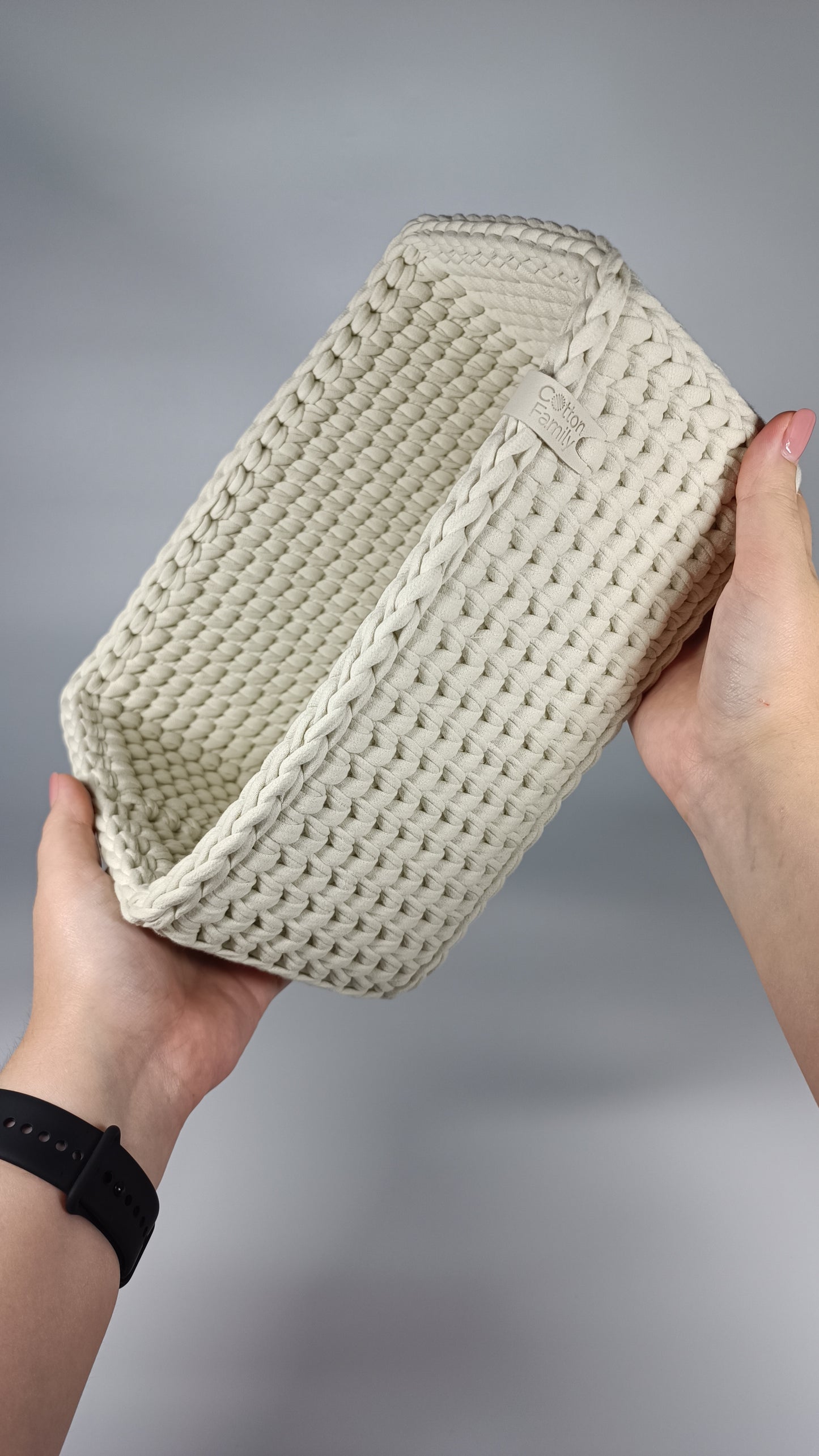 RECTO Basket — Ivory | Handmade Crochet Organizer with Knitted Bottom