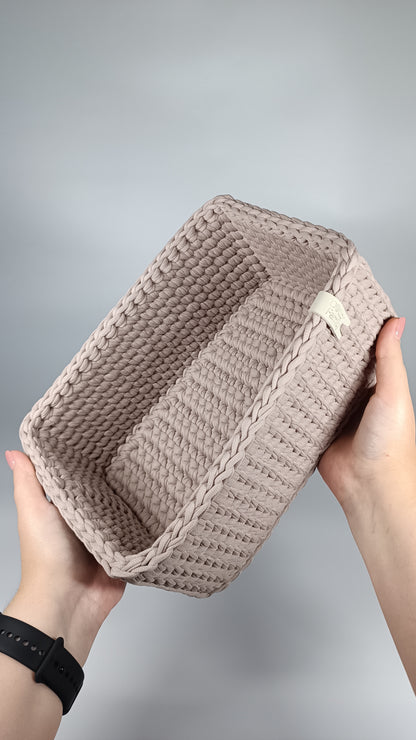 RECTO Basket — French Gray | Handmade Crochet Organizer with Knitted Bottom